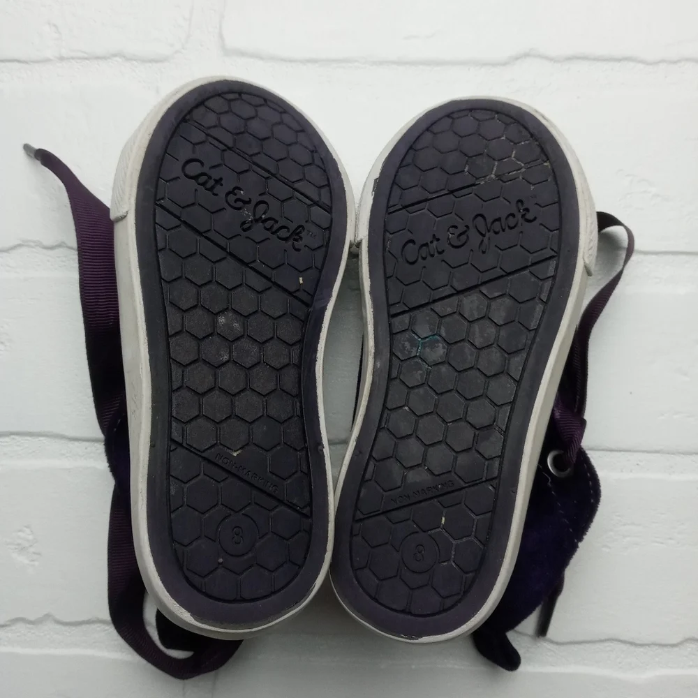 Cat & Jack girls size 8 dark purple velour uppers hi-top ribbon tie lace shoes